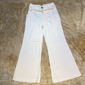 Anthropologie White Pants with Dark Button